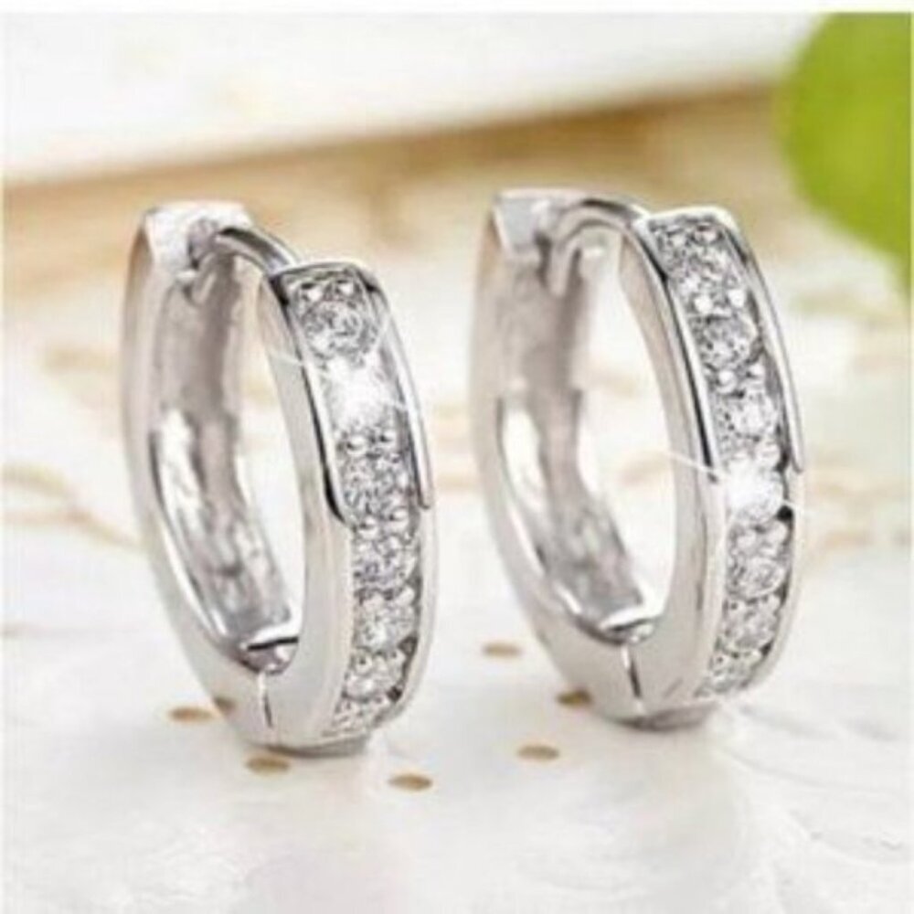 Cubic Zirconia Crystal & Sterling Silver Hoop Earrings